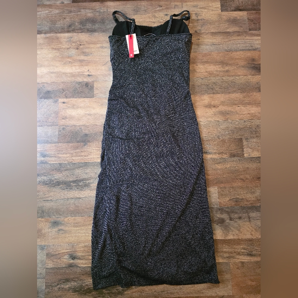 Popilush Women's Black Sparkly Square Neck Ruched Cocktail Midi Dress Size XL - Picture 13 of 13